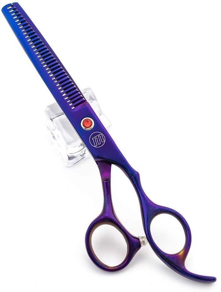 Moontay upward and downward curved stainless steel dog grooming scissors close up