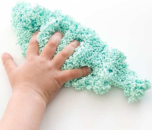 Child using non toxic bead textured modeling foam to sculpt shapes and develop fine motor skills.
