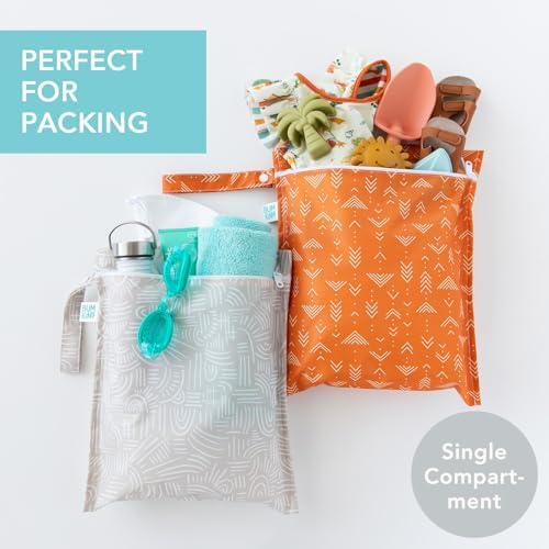 Bumkins wet bag with snap handle attached to stroller