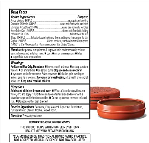 Hyland's Naturals PRID skin irritation relief salve ingredients label