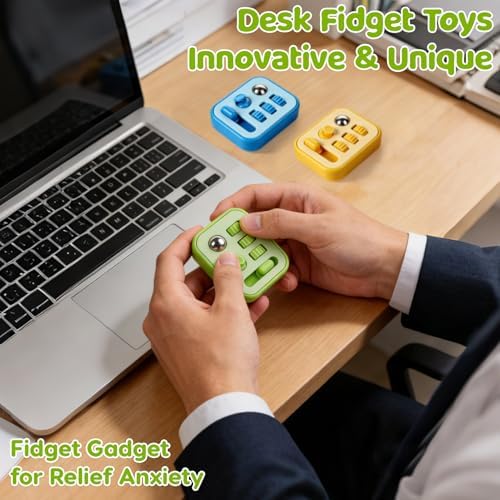Multicolor handheld sensory pads showing slider and controller stick mechanisms
