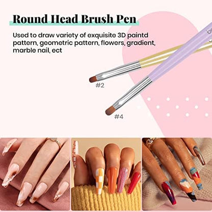 Beetles professional poly nail gel extensions brush set neatly laid out to display the elegant pastel multicolored handles.