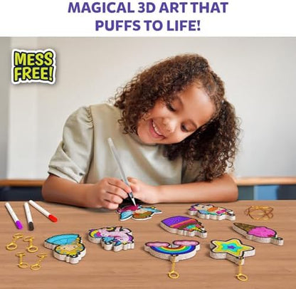 Skillmatics 3D foam craft activity kit opened with markers water pens and pre cut princess shapes displayed.