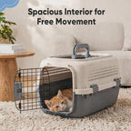 DUMOS 23" Hard-Sided Pet Carrier for Small Dogs & Cats, Airline Approved Travel Crate with Enhanced Security Latches, Front & Top Load Wire Door, Food Bowl for Traveling, Hiking, Camping - Beige&Grey - Image 7