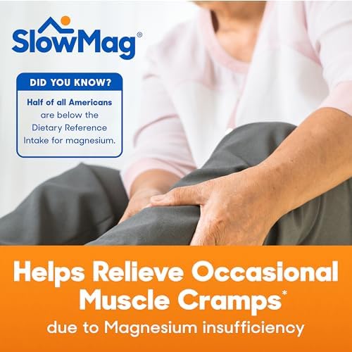 Slow-Mag muscle relaxation and nerve support imported supplement bottle against a clean medical background