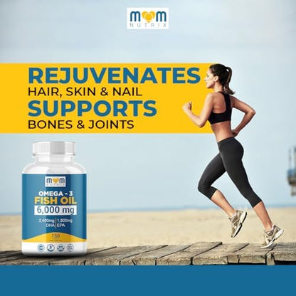 MOM NUTRIX high potency omega 3 packaging highlighting brain heart liver and immunity benefits icons