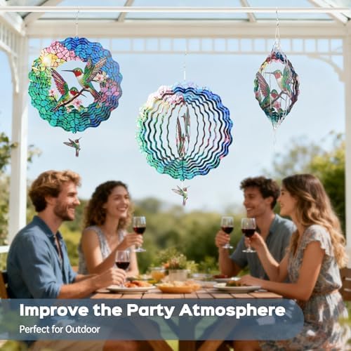 Hummingbird Wind Spinner for Easter Day Gift,Laser-Cut 12 Inch Stainless Steel Outdoor Garden Spring Decor, 3D Kinetic Window Hanging Sculpture Yard Art for Patio Women, Mom & Dad - Image 3