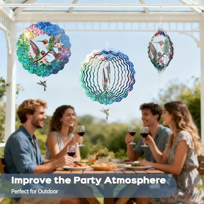Hummingbird Wind Spinner for Easter Day Gift,Laser-Cut 12 Inch Stainless Steel Outdoor Garden Spring Decor, 3D Kinetic Window Hanging Sculpture Yard Art for Patio Women, Mom & Dad - Image 3