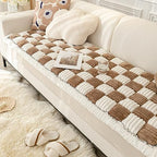 Homerefrom dark coffee cream coloured large plaid square pet mat closeup