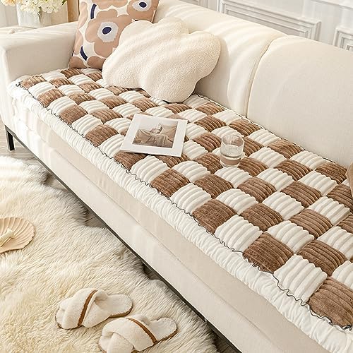 Homerefrom dark coffee cream coloured large plaid square pet mat closeup