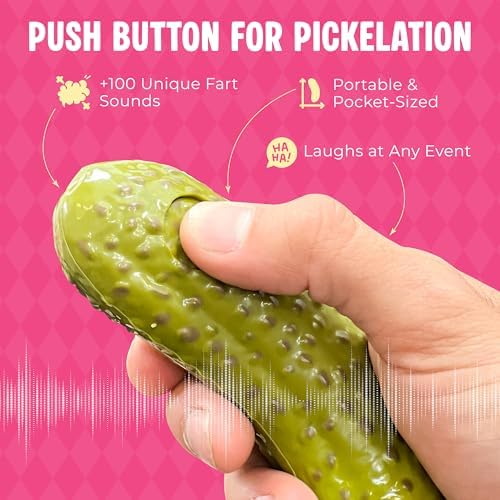 Compact electronic pickle toy held in hand for portable amusement