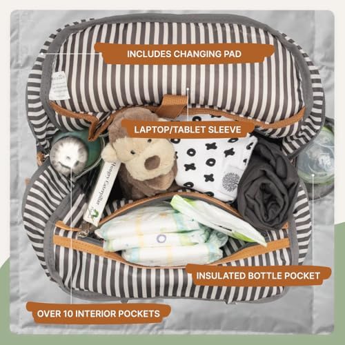 Parker Baby Co. large backpack open interior showing organizational pockets.