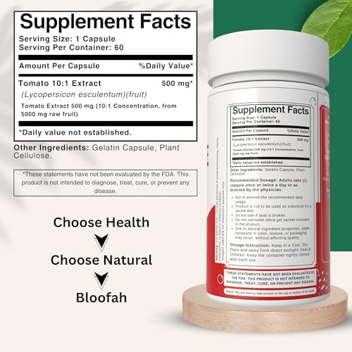 Bloofah natural tomato fruit extract capsules supplement fact panel detail