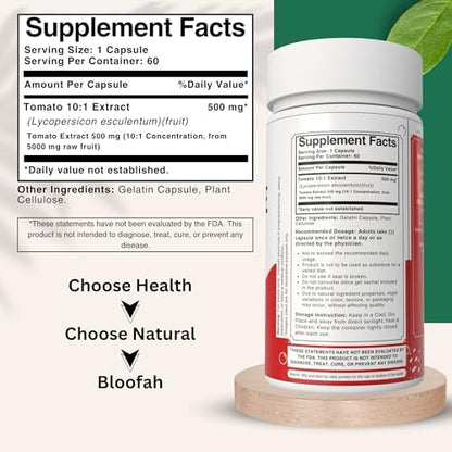 Bloofah natural tomato fruit extract capsules supplement fact panel detail