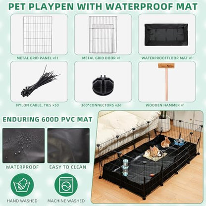104 Pcs Rabbit Starter Kit Litter Box Bunny Tunnel Pet Playpen with Waterproof Mat Water Bottle Animal Grooming Kit Bowl Blankets with Cleaning Set for Guinea Pig Rabbit Accessories - Image 5