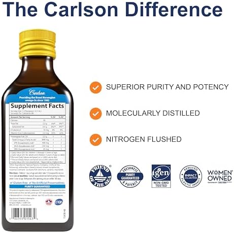 Carlson Kids Norwegian fish oil liquid nutritional facts label close up