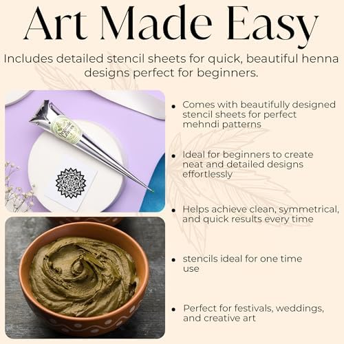 Organic Leaves bridal mehndi cone kit including complimentary design stencils