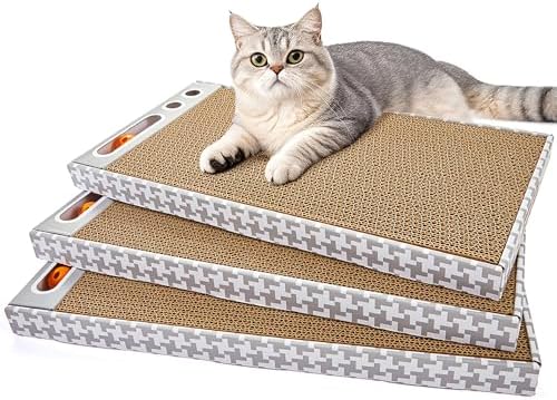 Reversible corrugated cardboard cat scratcher pad being flipped over for extended product life.