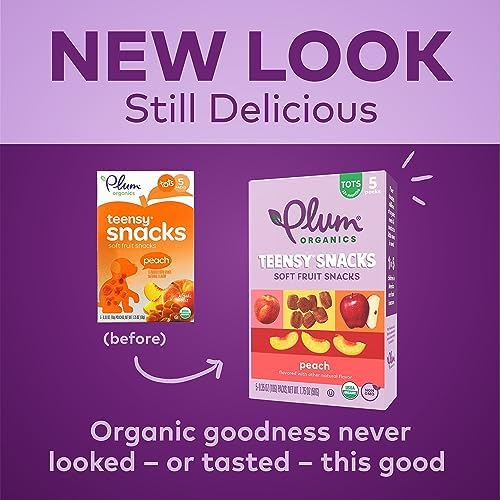 Plum Organics Teensy Snacks Peach flavor soft fruit pieces close up view for toddlers
