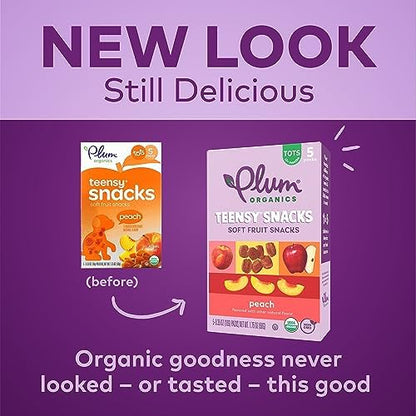 Plum Organics Teensy Snacks Peach flavor soft fruit pieces close up view for toddlers