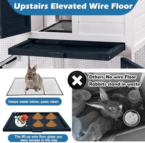 FunXplore Bunny Hutch Indoor Outdoor Rabbit Cage Chicken Coop Animal House with Wire Floor Above Pull-Out Tray, Chew-Resistant Ramp & Entrance, Openable Waterproof Roof & UV-Resistant Roof - Image 5