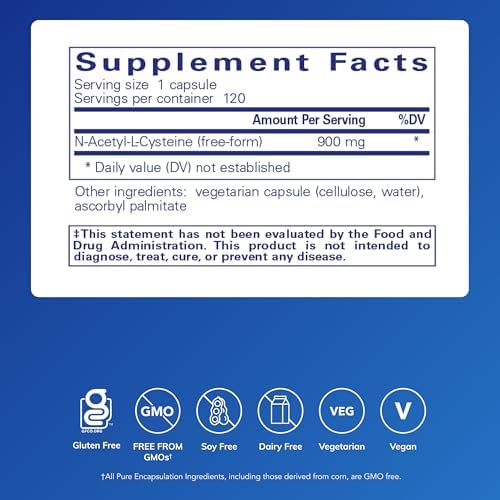 Pure Encapsulations NAC supplement bottle back label ingredients