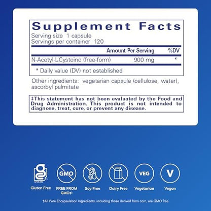 Pure Encapsulations NAC supplement 120 capsules label detail