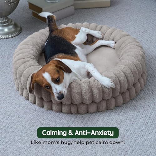 BALANCE Luxury Donut Dog Bed, 30 Inches Round Dog Bed Medium Size Dogs Washable, Orthopedic Calming Dogs Bed for Pets with Anti-Slip Bottom, Oatmeal - Image 4