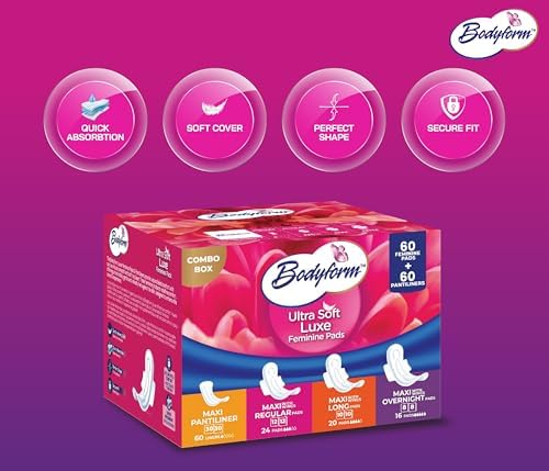 Bodyform 60 pads and 60 pantyliners variety pack for comprehensive period protection