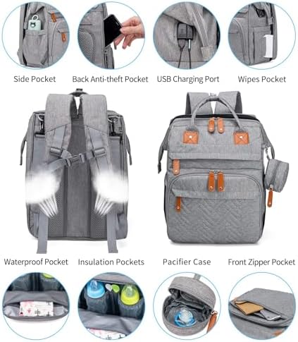 KABAQOO waterproof diaper bag displaying interior storage pockets