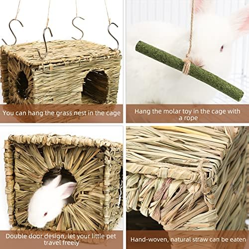 Bunny Grass House-Hand Made Edible Natural Grass Hideaway Comfortable Playhouse for Rabbits, Guinea Pigs and Small Animals to Play,Sleep and Eat - Image 7