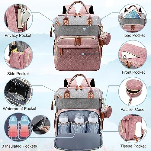 SHITIESHOU multi-functional diaper bag highlighting insulated bottle holders