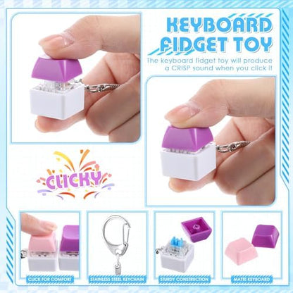 Halloscume keyboard switch fidget keychain attached to a backpack zipper displaying its portable design.