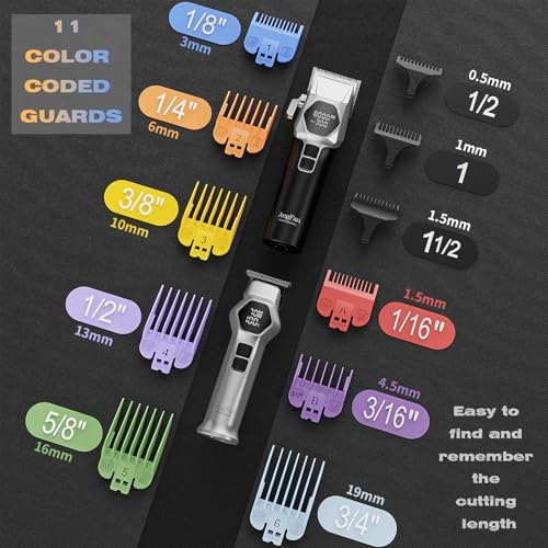 AngFan grooming kit showing the complete selection of eight color coded attachment guard combs