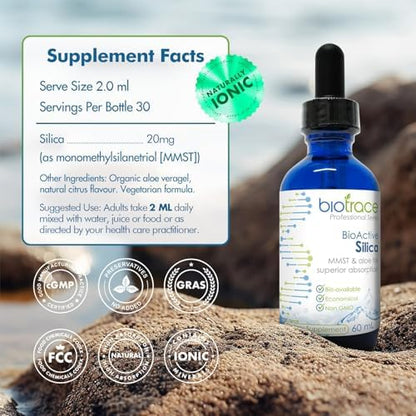 Biotrace BioActive Silica mineral supplement bottle packaging
