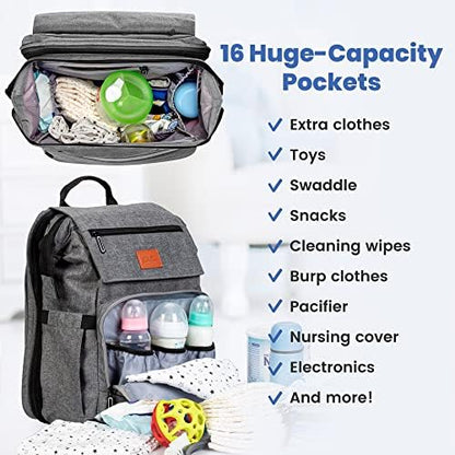 PILLANI waterproof travel diaper backpack side view displaying wipe pocket and stroller straps