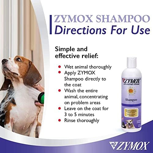 Tear free Zymox Enzymatic Shampoo bottle showing 12 Ounce volume packaging.