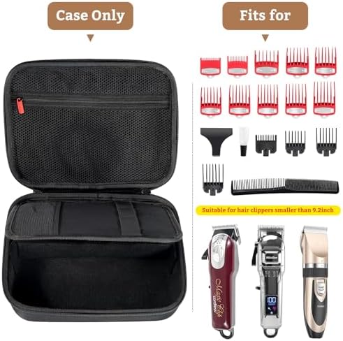 Trimmer organizer storage bag with hair cutting accessories packed neatly in the mesh pocket.