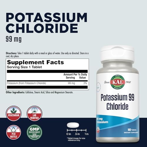 Close up of Kal Potassium Chloride supplement label details