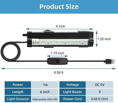 DaToo fish tank color changing light bar with safe five volt power cord connection