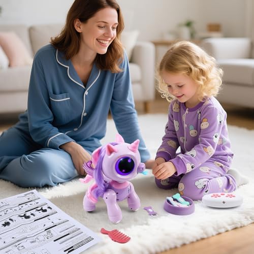 Biranco unicorn toy displaying LED light-up eye features
