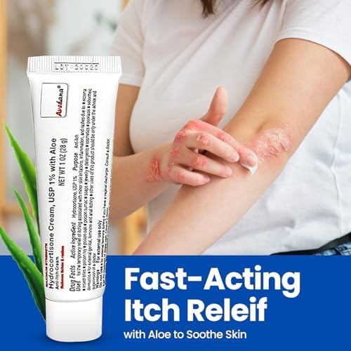 Close up of AVEDANA maximum strength anti itch cream packaging showing 1 percent USP active ingredient.