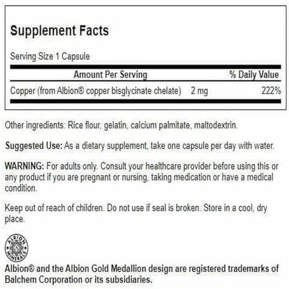 High bioavailability copper supplement for cellular health and energy support