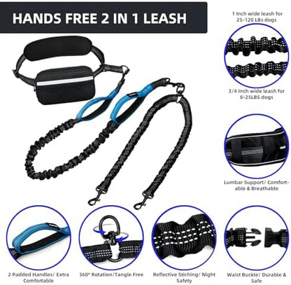 Uppetly adjustable waist belt attached to double pet leash for running and hiking