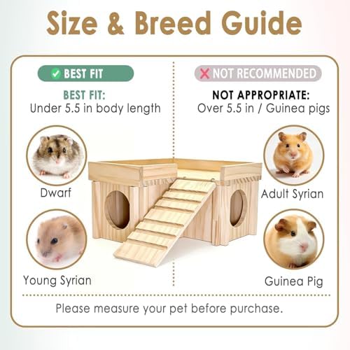 Wooden Hamster Hideout,Dwarf Hamster Hide House with Platform & Bowl & Ladder,Small Hamsters Maze Hut Hides Habitats Decor Cage Accessories for Gerbils,Mice,Mouse - Image 7