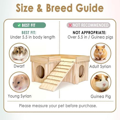 Wooden Hamster Hideout,Dwarf Hamster Hide House with Platform & Bowl & Ladder,Small Hamsters Maze Hut Hides Habitats Decor Cage Accessories for Gerbils,Mice,Mouse - Image 7