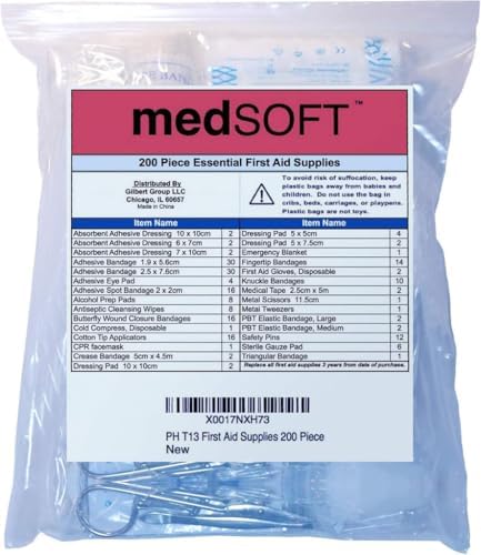 Assorted bandages and antiseptic wipes from the MedSoft restock pack.