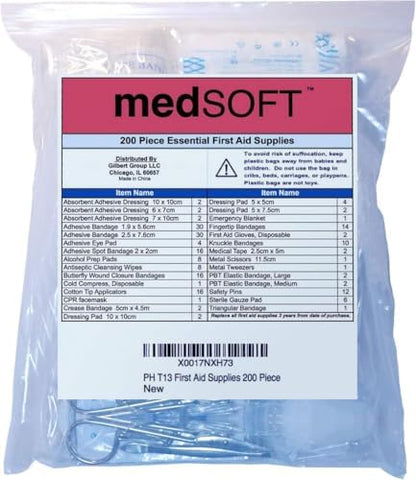 Assorted bandages and antiseptic wipes from the MedSoft restock pack.