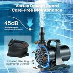 OYO Water magnetic drive pond pump enclosed inside the included black protective mesh filter bag.