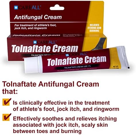 CareAll tolnaftate cream packaging highlights for jock itch and ringworm relief